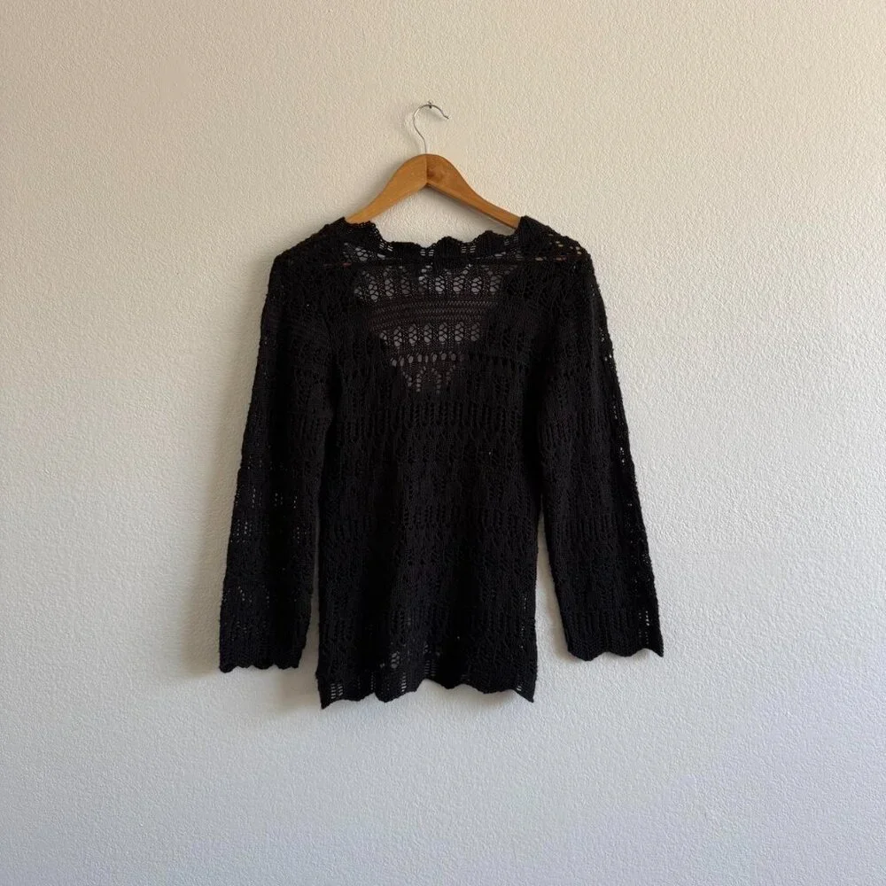 Vintage White Stag Crochet Knit Tie Front Cardigan Sweater size Medium